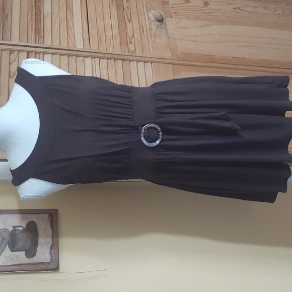 MICHAEL Michael Kors Dresses & Skirts - MICHAEL KORS Sleeveless Brown Tunic Mini Dress Silver Buckle Empire Waistband